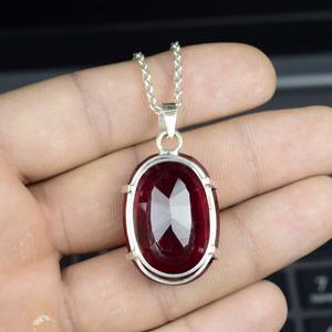 Colgante de rubí facetado de Cachemira en plata de ley 925, joyería artesanal con piedras preciosas, regalo de boda o piedra de nacimiento para ella. - Product Image 3