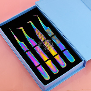 Innovative Rainbow Color New Diamond Grip Eyelash Tweezers Custom <b>Box</b> Packing Isolation Private Label Fiber Tip Volume Tweezers - Product Image 1