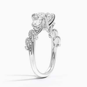 Canopy Three <b>Stone</b> Moissanite Round Cut Engagement <b>Ring</b> Prong Setting 14K Gold Plated Silver Floral Accent GRA Certificate - Product Image 6