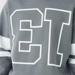 Sudadera con capucha extragrande gris para hombre con estampado de letras ET blancas y rayas en las mangas, estilo casual, de algodón, tejido French Terry. - Product Image 6