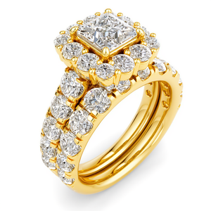 Bague solitaire vintage avec halo en or jaune 18 carats, diamant de laboratoire de 3,00 carats taille princesse, clarté VS1, couleur F, certifié IGI - Product Image 3