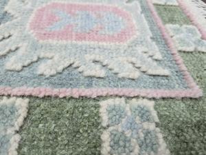 Tapis en laine noué à la main au design moderne, motif floral vert pastel et bleu, 8x10 et 9x12 pieds, aspect vintage pour salon, tapis 1 pièce MQ - Product Image 3