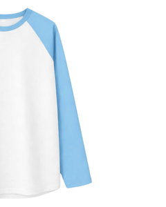 Custom Sky Blue <b>White</b> Raglan Long Sleeve T Shirt Men Cotton Casual Contrast Crew Neck Baseball <b>Tee</b> OEM Manufacturer Supplier - Product Image 4
