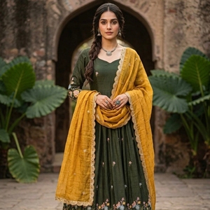 Nueva Colección de Vestidos Anarkali con Bordado Zari, Salwar Kameez de Seda para Bodas y Fiestas, Modelo Fancy - Product Image 1