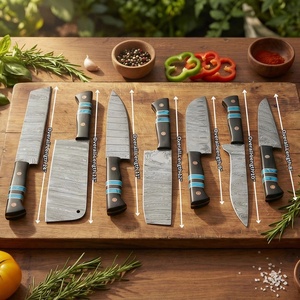 Juego de Cuchillos de Cocina de Acero de Damasco Hechos a Mano de 7 Piezas con Mango de Resina y Micarta, Funda de Cuero, Cuchillos Utilitarios de Supervivencia y Caza - Product Image 4