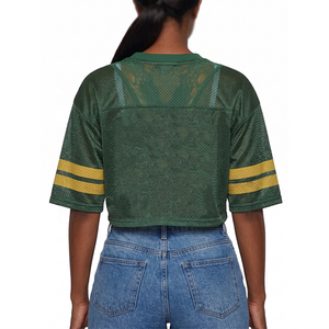 Women's <b>Mesh</b> <b>Crop</b> Jersey V Neck Lace Trim Short Sleeve Relaxed Fit Casual Fashion <b>Top</b> Custom Logo Soft Fabric women's shirt - Product Image 5