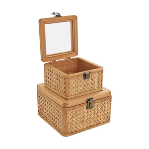 Artisanal Rattan Storage <b>Box</b> Mirror Lid Woven Organizer <b>Box</b> Decorative Storage Case <b>Makeup</b> Jewelry <b>Box</b> Ideal For Home Use - Product Image 3