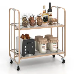 Handmade Metal Rolling Kitchen Utility <b>Cart</b> with Powder Coated Steel Construction Spacious Storage Shelves Heavy Duty Wheels - Product Image 2