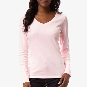 Women's Long Sleeve V Neck T Shirt Custom Logo OEM ODM Wholesale T-shirts Custom Apparel Manufacturer - Product Image 3