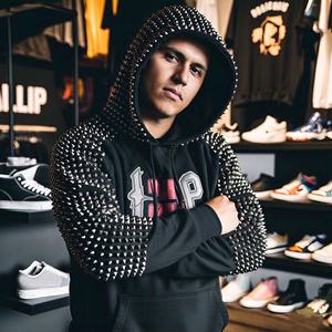 Impression DTG zippée personnalisée Vintage Sun Faded 500gsm lavé à l'acide Streetwear coton mélangé recadrée en détresse Stud Hoodie hommes - Product Image 2