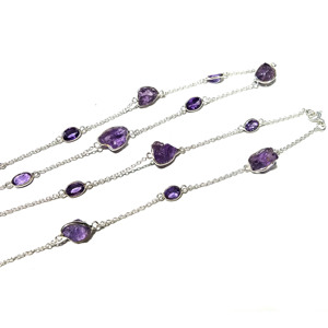 Collar de Cadena Largo de Plata de Ley con Amatista Natural, Hecho a Mano, Estilo Bohemio, Certificado por Terceros, con Cristal de Destaque - Product Image 6