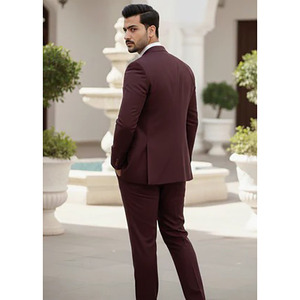 Traje de Negocios para Hombre, Estilo Británico, Color Borgoña, Cierre de un Botón, Solapa con Muescas, Antiarrugas, Poliéster - Product Image 6