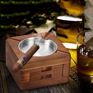 Tradebyd Luxury Wooden Smokeless Round Ashtray Handcrafted Wood Modern Tabletop Smoking Tray for Office Bars Restaurants Hotels - Product Image 1