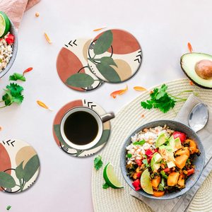 Abstract Leaf Ceramic Drink with Metal Holder Absorbent Stone <b>Coasters</b> with <b>Cork</b> Base Modern Table Protection - Product Image 6