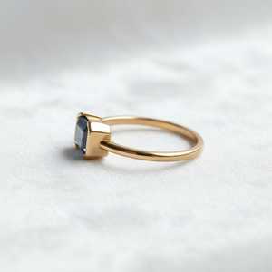 <b>Emerald</b> Cut Blue Sapphire <b>Ring</b> 925 Sterling <b>Silver</b> 14K Gold Plated Dainty Solitaire Engagement Handmade Promise <b>Ring</b> - Product Image 6