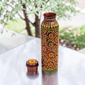 Hand Painted Floral <b>Copper</b> Water <b>Bottle</b> Traditional Artisan Design Reusable Metal <b>Drink</b> Flask Leakproof Daily Hydration - Product Image 6