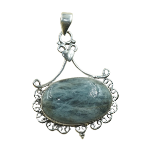 Colgante de Aguamarina Hecho a Mano, Plata de Ley 925, Filigrana Vintage, Gema Ovalada, Collar, Amuleto, Joyería, Regalo para Mujer, Unisex - Product Image 1