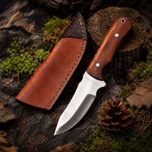 Couteau de chasse et de camping artisanal de qualité industrielle, lame en acier inoxydable, manche en bois, couteau fixe de survie en plein air, 8 pouces - Product Image 1