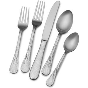 Juego de cubiertos modernos de metal martillado, juego de vajilla de acero inoxidable 18/0, utensilios de cocina ecológicos para restaurante - Product Image 1