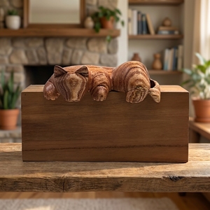 Décoration d'étagère en bois Jempinis fait main, chaton épieur marron clair, statue d'art animalier, ornement pour chambre, bureau, cadeau mignon pour chat, objet d'art - Product Image 4
