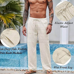 กางเกงผ้าลินินทรงหลวมสำหรับผู้ชาย เนื้อผ้านุ่ม น้ำหนักเบา ดีไซน์สวมใส่สบาย เหมาะสำหรับการเดินทาง พักผ่อน และสวมใส่ในชีวิตประจำวัน - Product Image 6