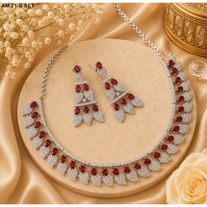 MIJ Luxury American Diamond CZ Stones Silver Plated Alloy <b>Bridal</b> Wedding Engagement Jewelry Set Fancy Style - Product Image 2