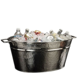 Bac à boissons ovale luxueux en acier inoxydable martelé avec poignées, grand refroidisseur de boissons en métal pour fêtes et événements à prix avantageux - Product Image 1