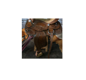 Selle de barrel western en cuir brun teint au tambour, avec décorations florales, conchos et kit de harnais, de 10 à 18 pouces - Product Image 3