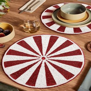 Juego de 2 manteles individuales de cristal con cuentas circulares de alta calidad, hechos a mano, para decoración de comedor, Acción de Gracias y festividades. - Product Image 3