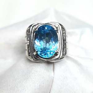 Bague pour homme en argent sterling 925, topaze bleue naturelle, argent suisse, faite à la main, bijoux en pierres précieuses, cadeau de luxe pour homme - Product Image 6