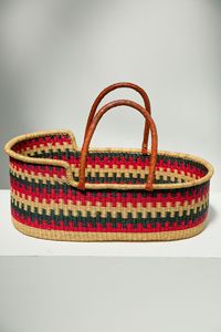 Cesta cambiador de mimbre roja y negra con diseño en zigzag al por mayor, además de cesta cambiador de ratán para niños con asas marrones para mesas de bebé - Product Image 2