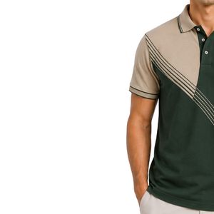 Polo personnalisé vert forêt et beige pour homme, manches courtes, décontracté, pour le golf, OEM, marque privée, respirant, uniforme, vente en gros - Product Image 3