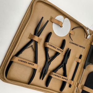 Black Matte Stainless Steel Hair Extension Tools Kit Brown Leather Micro <b>Beads</b> Pliers Heat Protector Sheet Velcro-All-in-One - Product Image 4