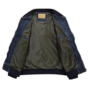 Nueva Chaqueta Bomber Vaquera Vintage para Hombre, Ajuste Delgado, Casual, Azul Lavado, Estilo Aviador, Abrigo de Algodón para Hombre - Product Image 2