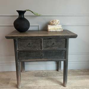 Antique Rustic Solid Wood <b>Console</b> <b>Table</b> With Three Drawers Weathered Entryway <b>Desk</b> Living Room Furniture - Product Image 3
