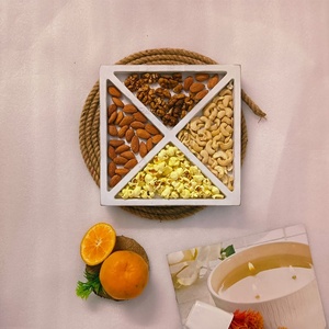 การตกแต่งห้องครัวและโต๊ะรูปทรงเรขาคณิตทำมือโบราณสีขาวมะม่วงไม้อาหารว่างสำหรับขนมถั่วลูกอมและผลไม้แห้ง - Product Image 3