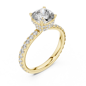 Bague Moissanite Vinson Project Élégante Art Déco avec Pavé de Pierres, Pierre Centrale Taille Coussin, Plaqué Or Jaune Clair, Certifiée GRA - Product Image 4