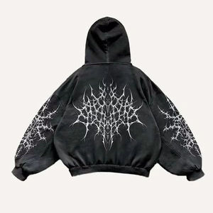 Y2K Gothic Streetwear Hoodie Oversized Acid Wash <b>Black</b> Pullover 3D Embroidery Custom MOQ 100% Cotton Fleece Men <b>Hoodies</b> - Product Image 2