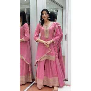 Haut taille XL pour femme-ensemble Plazzo et Dupatta avec broderie lourde pour look de fête - Product Image 4