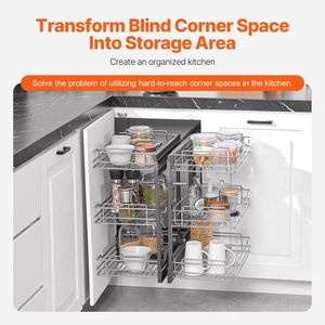 Organizzatore per Armadio da Cucina a 3 Livelli e 6 Ripiani, Apertura 15'' L, Organizzatore Estraibile per Angolo Cieco, Cestelli Portaoggetti in Acciaio al Carbonio Cromato - Product Image 2