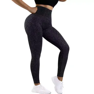Nouveaux leggings de yoga décontractés taille haute longueur intégrale noirs à motif géométrique sans couture extensibles dans les quatre sens en Spandex et Polyester - Product Image 1