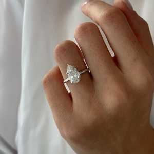 3ct Elongated Pear Cut Lab Grown Diamond Solitaire <b>Ring</b> , F VS1 Diamond <b>Thin</b> Two Tone Engagement <b>Ring</b> , IGI Certified - Product Image 4