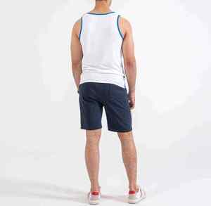 Men Color Blocked <b>Tank</b> <b>Top</b> <b>White</b> Blue Casual O-Neck Knitted Sleeveless Shirt - Product Image 3