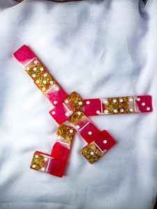 Dominos double six rose et or |   Dominos en résine |   Jeu de 12 dominos |   Jeu de 9 dominos colorés - Product Image 3