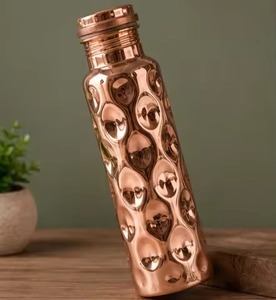 Floral Pattern Copper Water Bottle Portable Travel <b>Drinkware</b> with Lid Metal Design Style Flower - Product Image 3