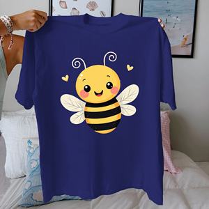 Camiseta de Mujer de Manga Corta, Informal, con Estampado de Abeja de Dibujos Animados, 100% Algodón - Product Image 3