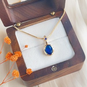 สร้อยคอจี้แซฟไฟร์ พลอยประจำเดือนกันยายน เงินแท้ 925 ชุบทอง 14K เครื่องประดับพลอยสีน้ำเงินสุดหรู เป็นของขวัญ - Product Image 4
