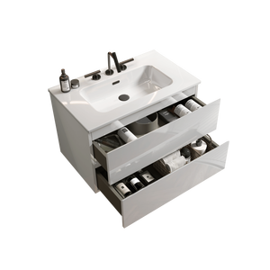 TIA 30 \ "da bagno moderno da parete lavello in ceramica bianca lucida grande portaoggetti preassemblati tre fori per rubinetto galleggianti - Product Image 6