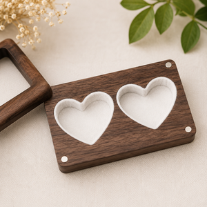 Custom Walnut Wood Double Heart <b>Ring</b> <b>Box</b> with Clear Window and White Velvet Lining for Wedding Jewelry Packaging - Product Image 3