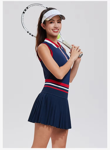 Wholesale Sports Bra and Tennis <b>Skirt</b> Built-in Shorts Set for Women Quick-Dry Premium Gym Sport Golf Wear - Product Image 3